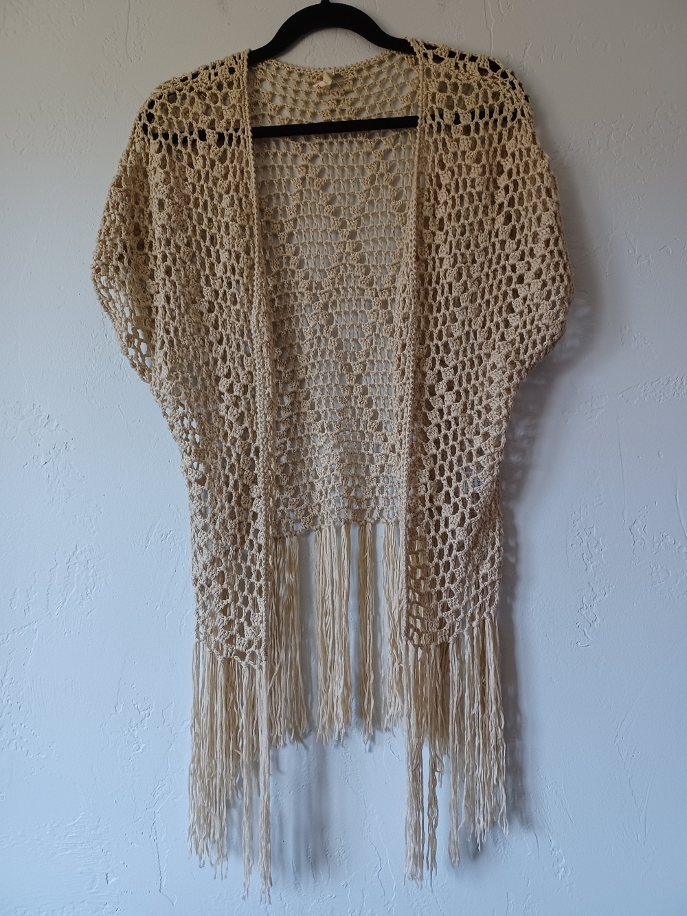POL Crochet Fringe Kimono Cardigan in Cream